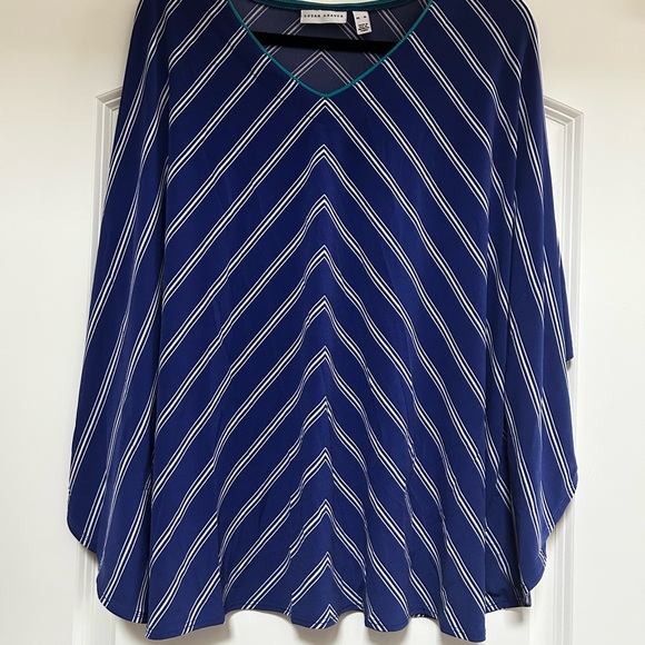Susan Graver Tops - NWOT SUSAN GRAVER Blue White Stripe Top V-Neck Dolman Batwing Sleeve XL Oversize